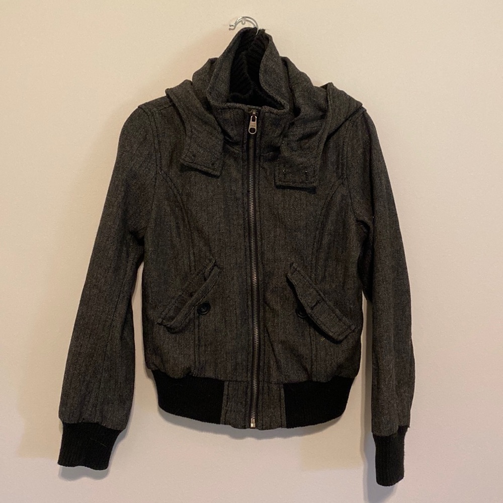 H&M Black Coat with removable hood